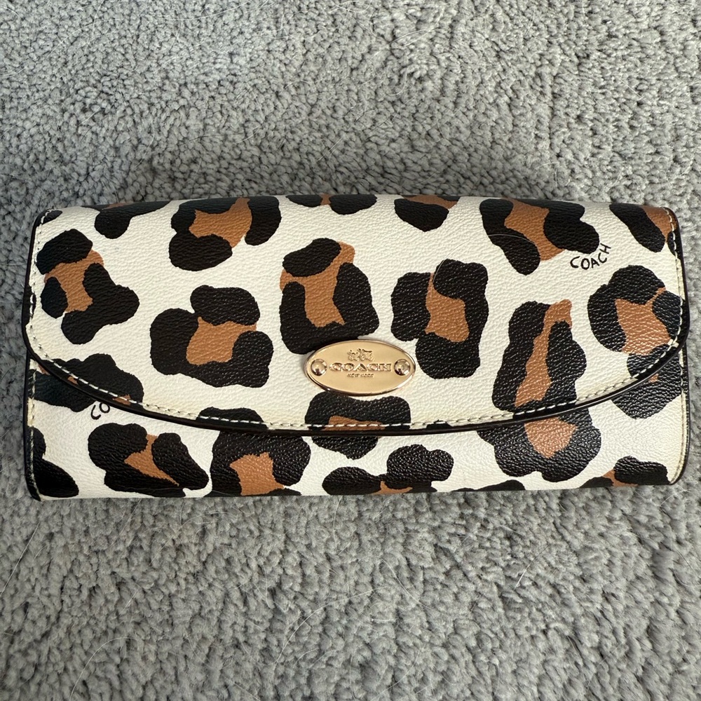 Coach White and Brown Leopard Print Wallet